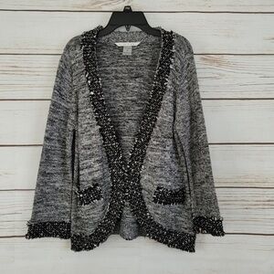 Peter Nygard | Metallic Raw Hem Knit Cardigan Long Sleeve Marled M/L